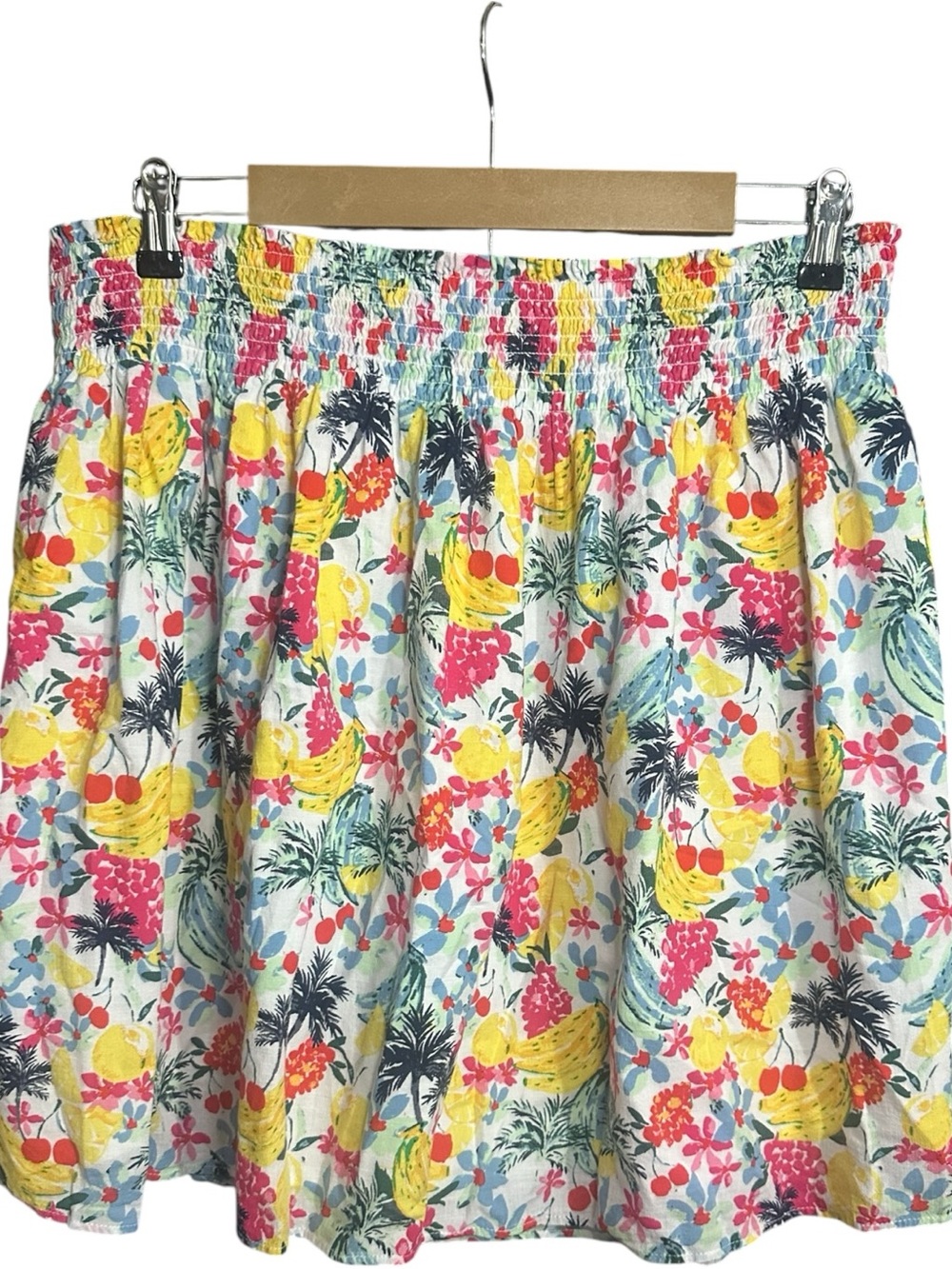 Loft Fruity Floral Print Smocked Waist Mini Skirt Multicolor Size XL
